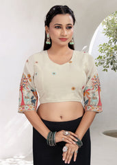 Khadi Ruffle Crop Blouse with Elegant Embroidery - LUBA