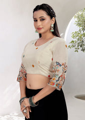 Khadi Ruffle Crop Blouse with Elegant Embroidery - LUBA
