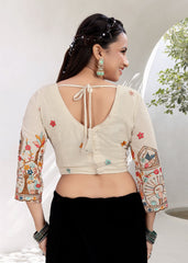Khadi Ruffle Crop Blouse with Elegant Embroidery - LUBA