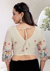 Khadi Ruffle Crop Blouse with Elegant Embroidery - LUBA