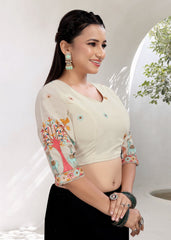 Khadi Ruffle Crop Blouse with Elegant Embroidery - LUBA