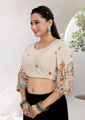 Khadi Ruffle Crop Blouse with Elegant Embroidery - LUBA