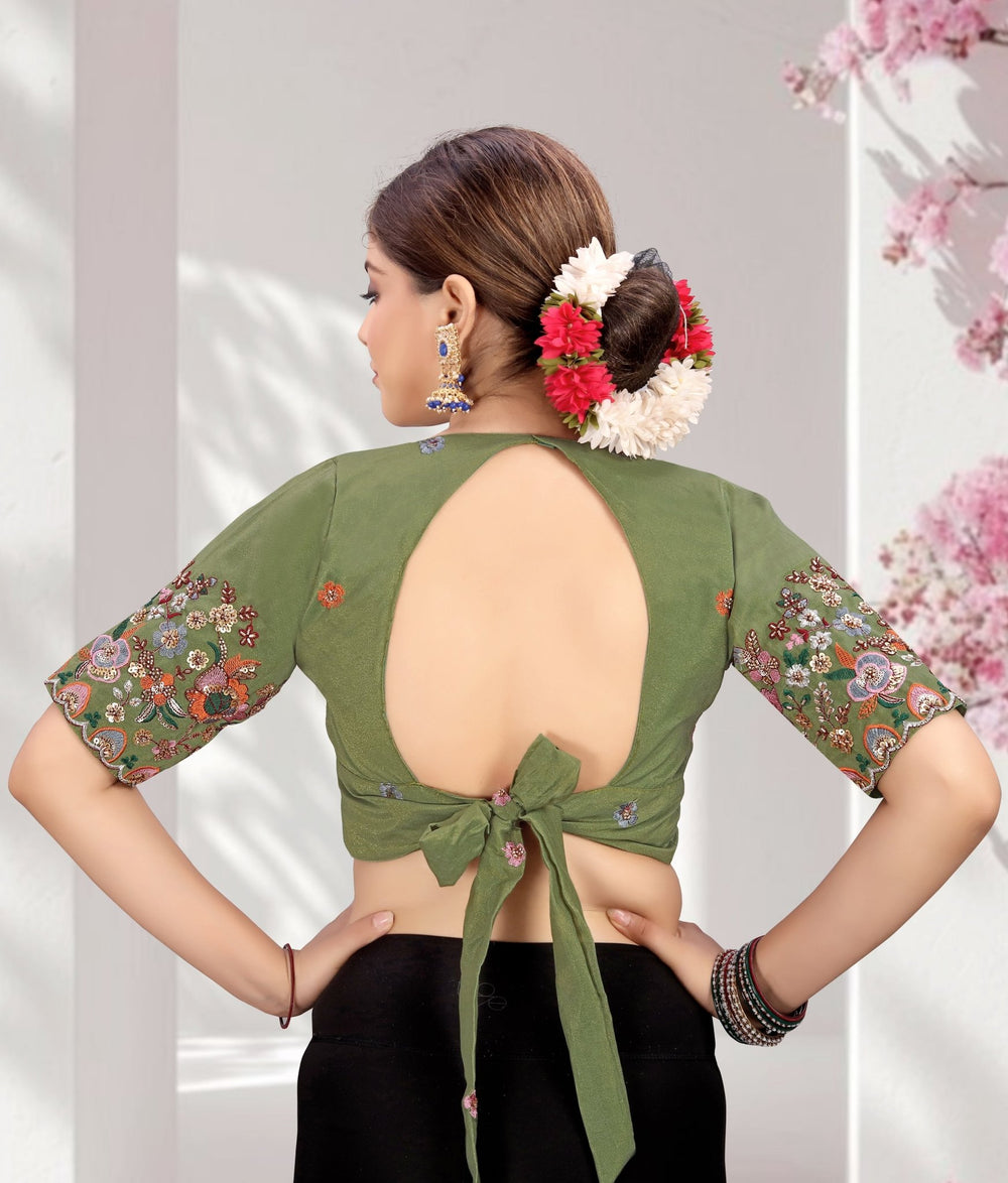 LUBA Elegant Cut - Out Back Blouse with Beadswork Sleeves - LUBA