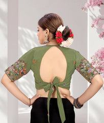 LUBA Elegant Cut - Out Back Blouse with Beadswork Sleeves - LUBA