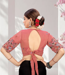 LUBA Elegant Cut - Out Back Blouse with Beadswork Sleeves - LUBA