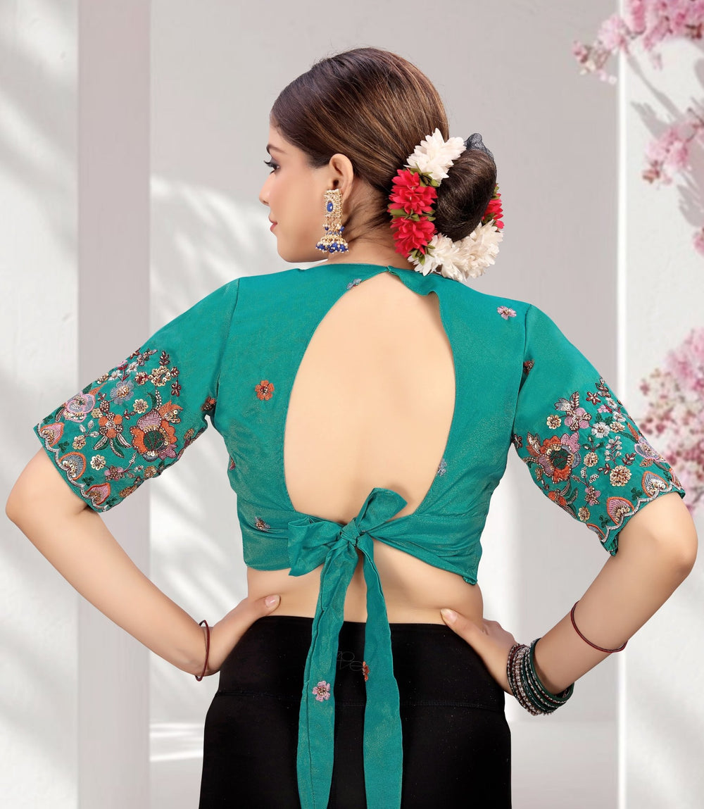LUBA Elegant Cut - Out Back Blouse with Beadswork Sleeves - LUBA