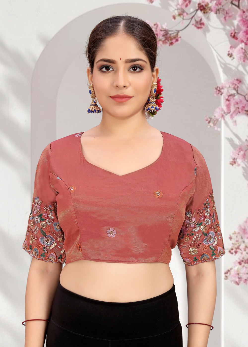 LUBA Elegant Cut - Out Back Blouse with Beadswork Sleeves - LUBA