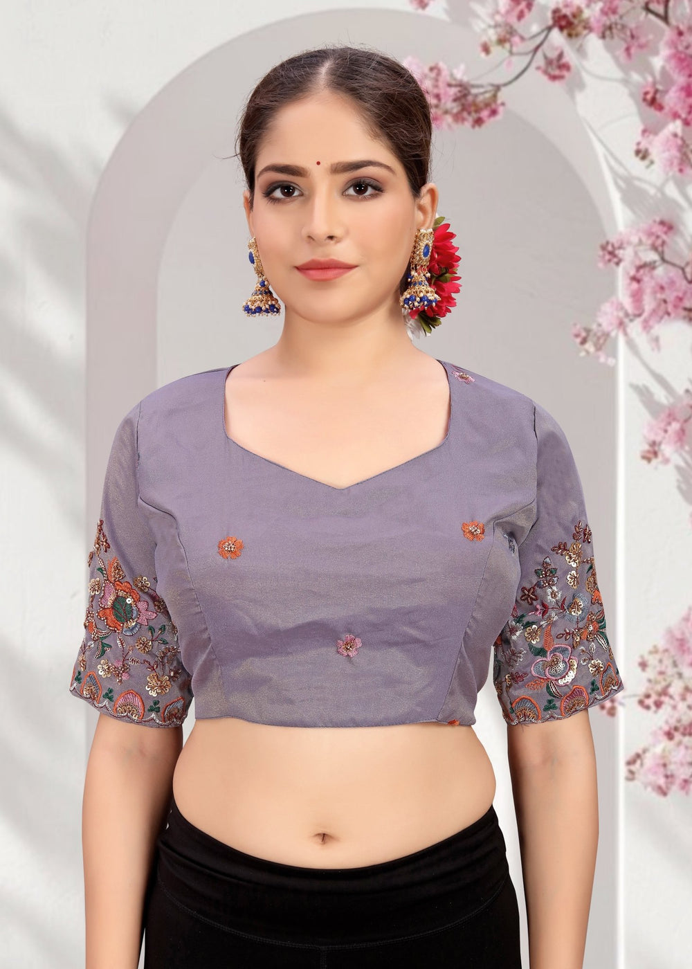 LUBA Elegant Cut - Out Back Blouse with Beadswork Sleeves - LUBA