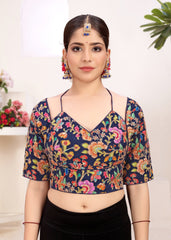 LUBA Women Embroidered Mirror Work V - Neck Ruffle Crop Blouse Maroon - LUBA