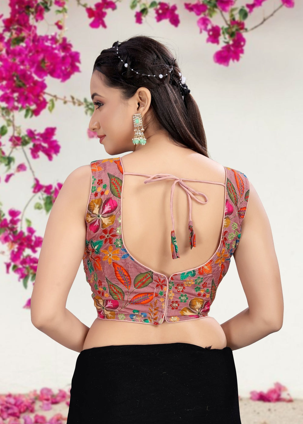 ROSE PINK | NATURAL CRAPE | POSITION PRINT WORK BLOUSE - LUBA