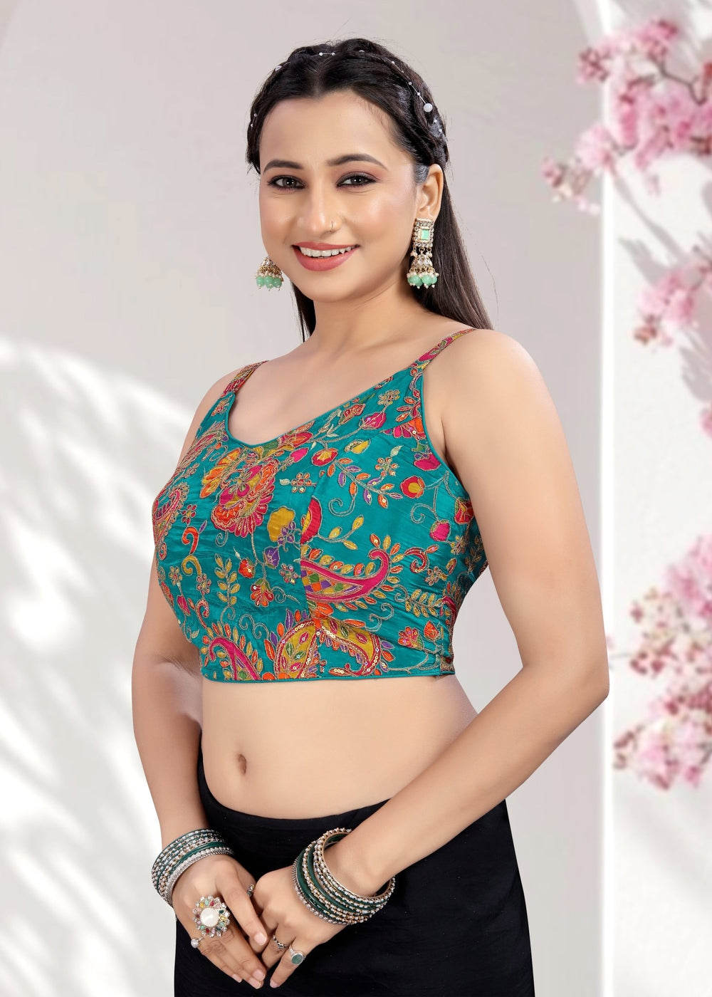 Ruffle Crop Blouse with Elegant Embroidery - LUBA