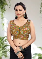 YELLOW | NATURAL CREPE | POSITION PRINT WORK BLOUSE