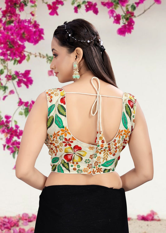 CREAM | NATURAL CREPE | POSITION PRINT WORK BLOUSE - LUBA