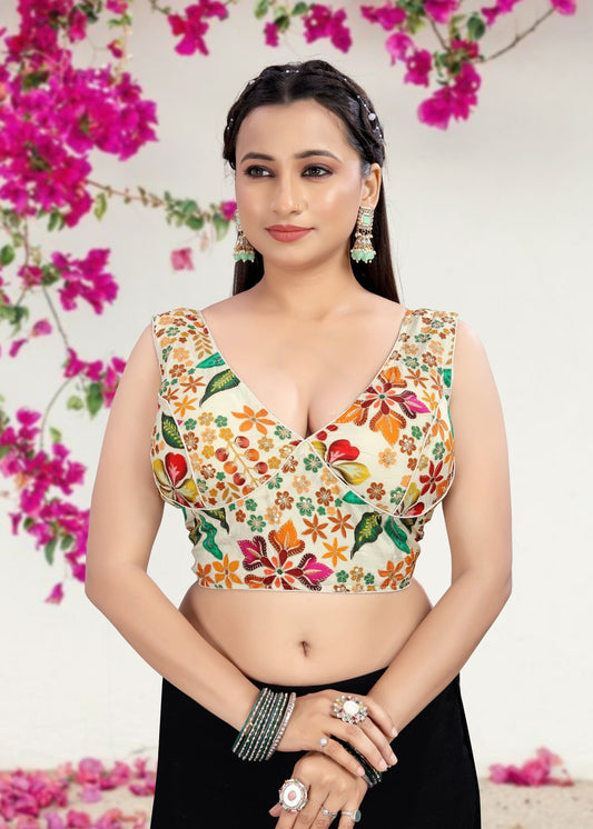 CREAM | NATURAL CREPE | POSITION PRINT WORK BLOUSE - LUBA