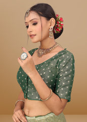 GREEN COLOR JACQUARD BLOUSE - LUBA