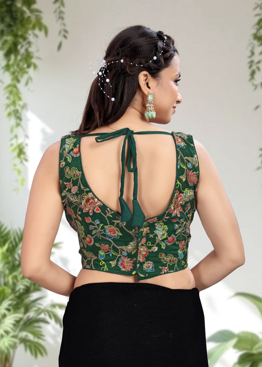 GREEN | NATURAL CREPE | POSITION PRINT WORK BLOUSE - LUBA