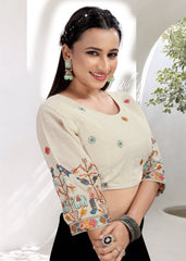 Khadi Ruffle Crop Blouse with Elegant Embroidery - LUBA