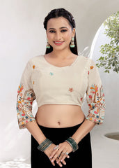 Khadi Ruffle Crop Blouse with Elegant Embroidery - LUBA