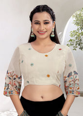 Khadi Ruffle Crop Blouse with Elegant Embroidery - LUBA