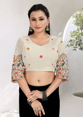 Khadi Ruffle Crop Blouse with Elegant Embroidery - LUBA