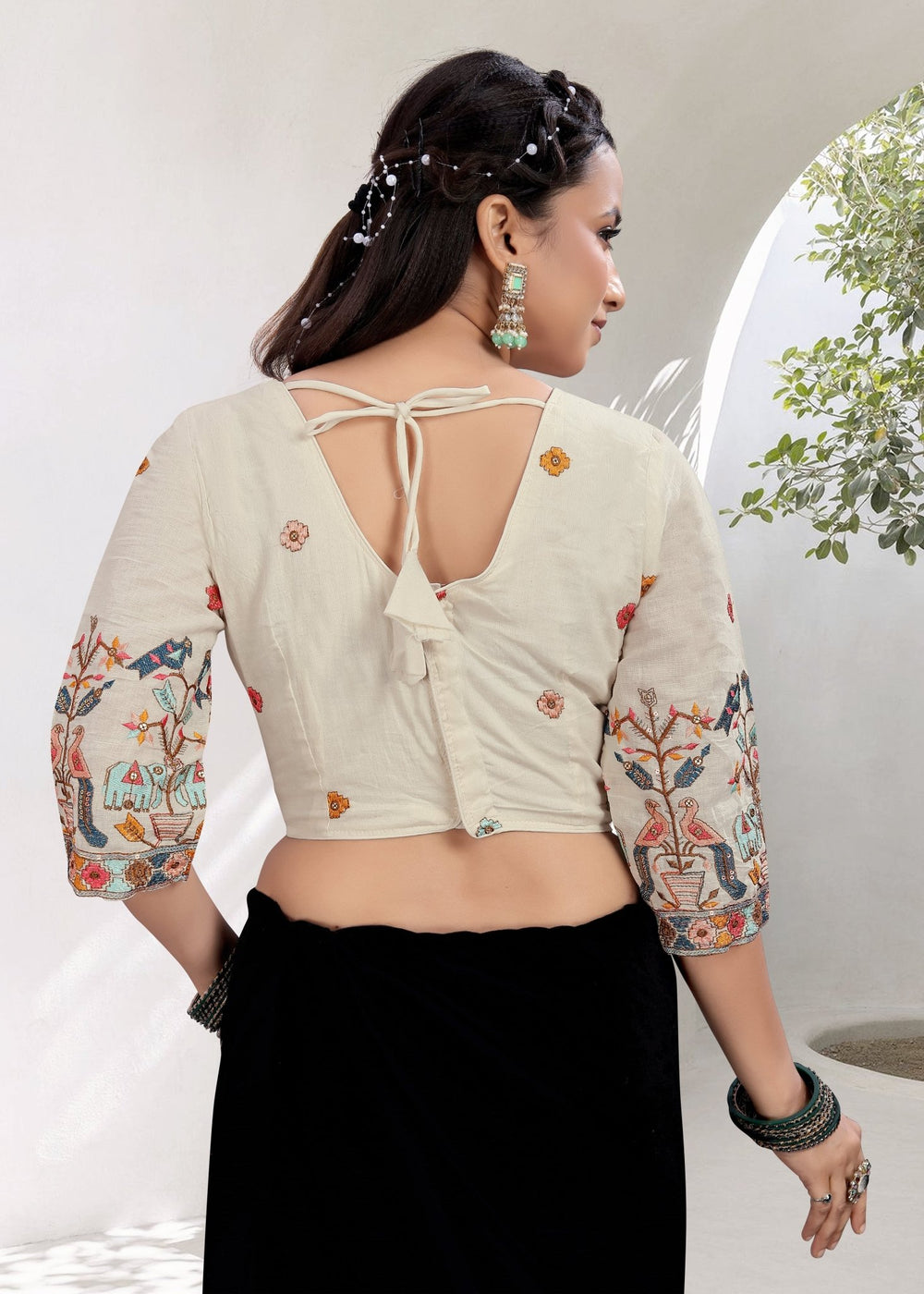 Khadi Ruffle Crop Blouse with Elegant Embroidery - LUBA