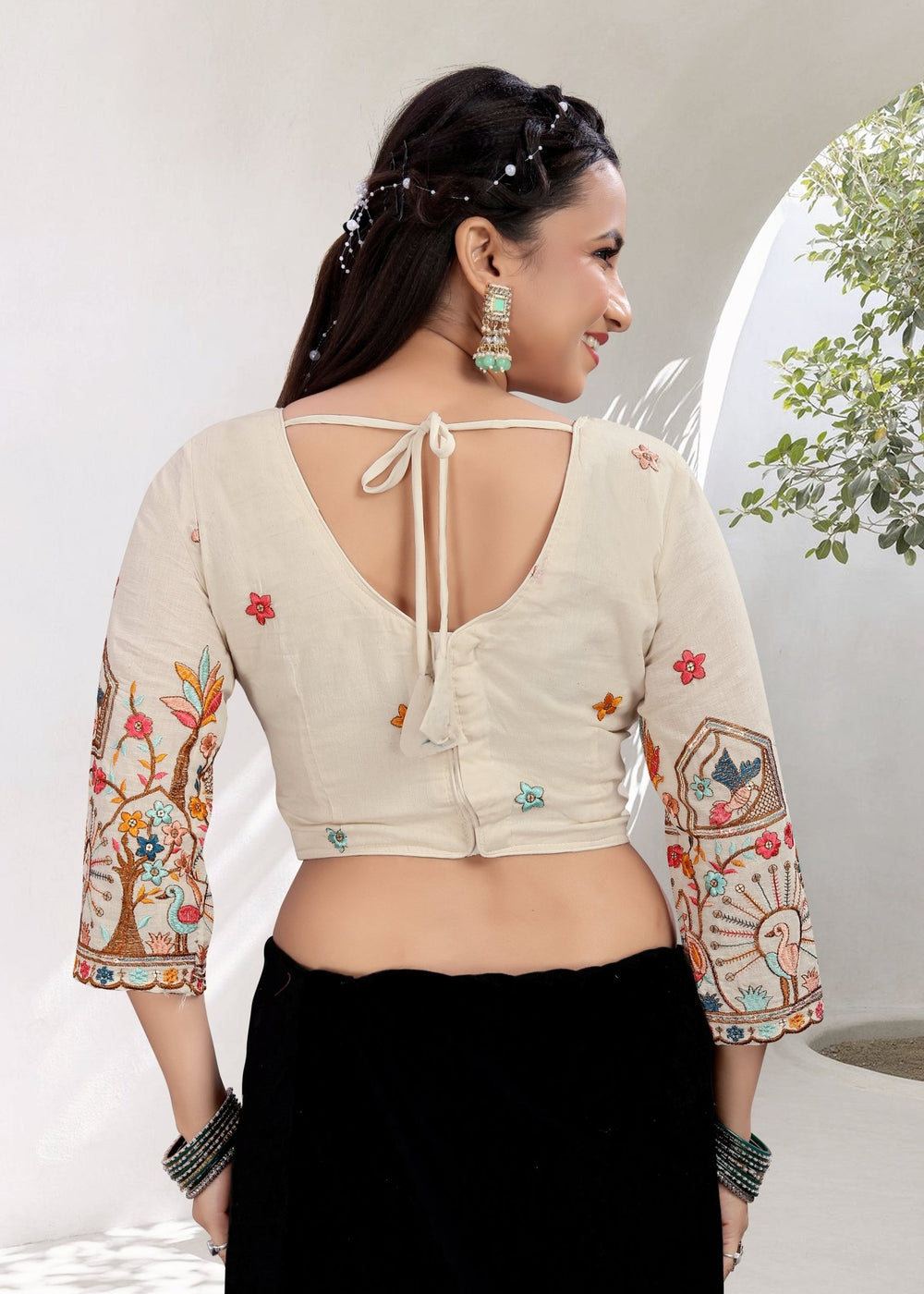 Khadi Ruffle Crop Blouse with Elegant Embroidery - LUBA