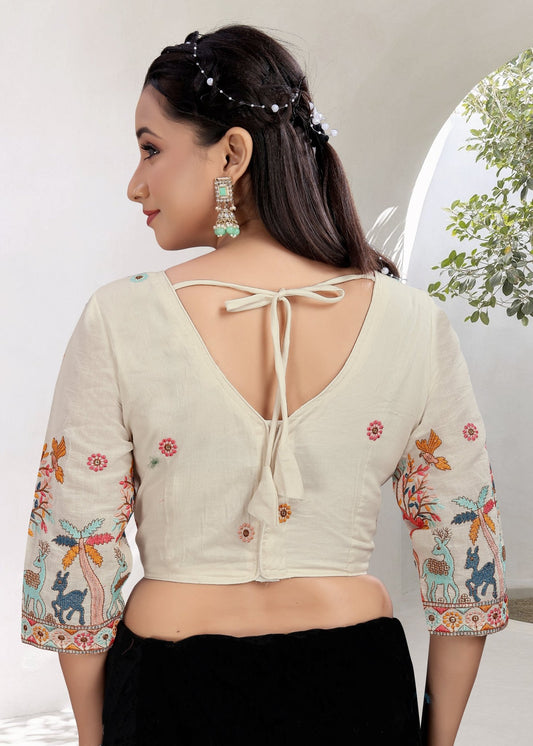 Khadi Ruffle Crop Blouse with Elegant Embroidery - LUBA