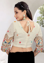 Khadi Ruffle Crop Blouse with Elegant Embroidery - LUBA