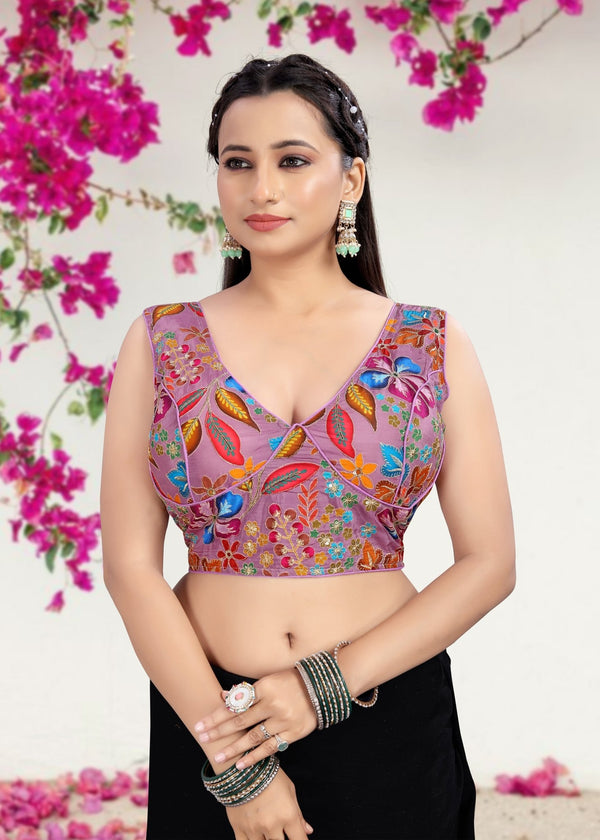 LAVENDER | NATURAL CREPE | POSITION PRINT WORK BLOUSE - LUBA