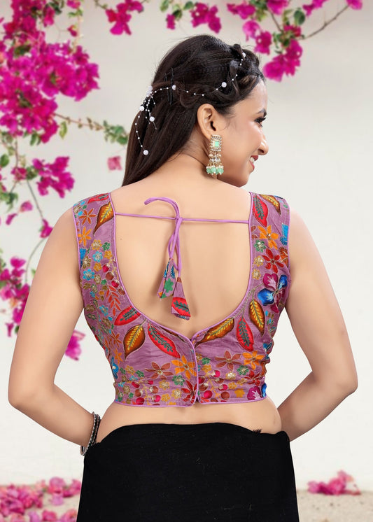 LAVENDER | NATURAL CREPE | POSITION PRINT WORK BLOUSE - LUBA