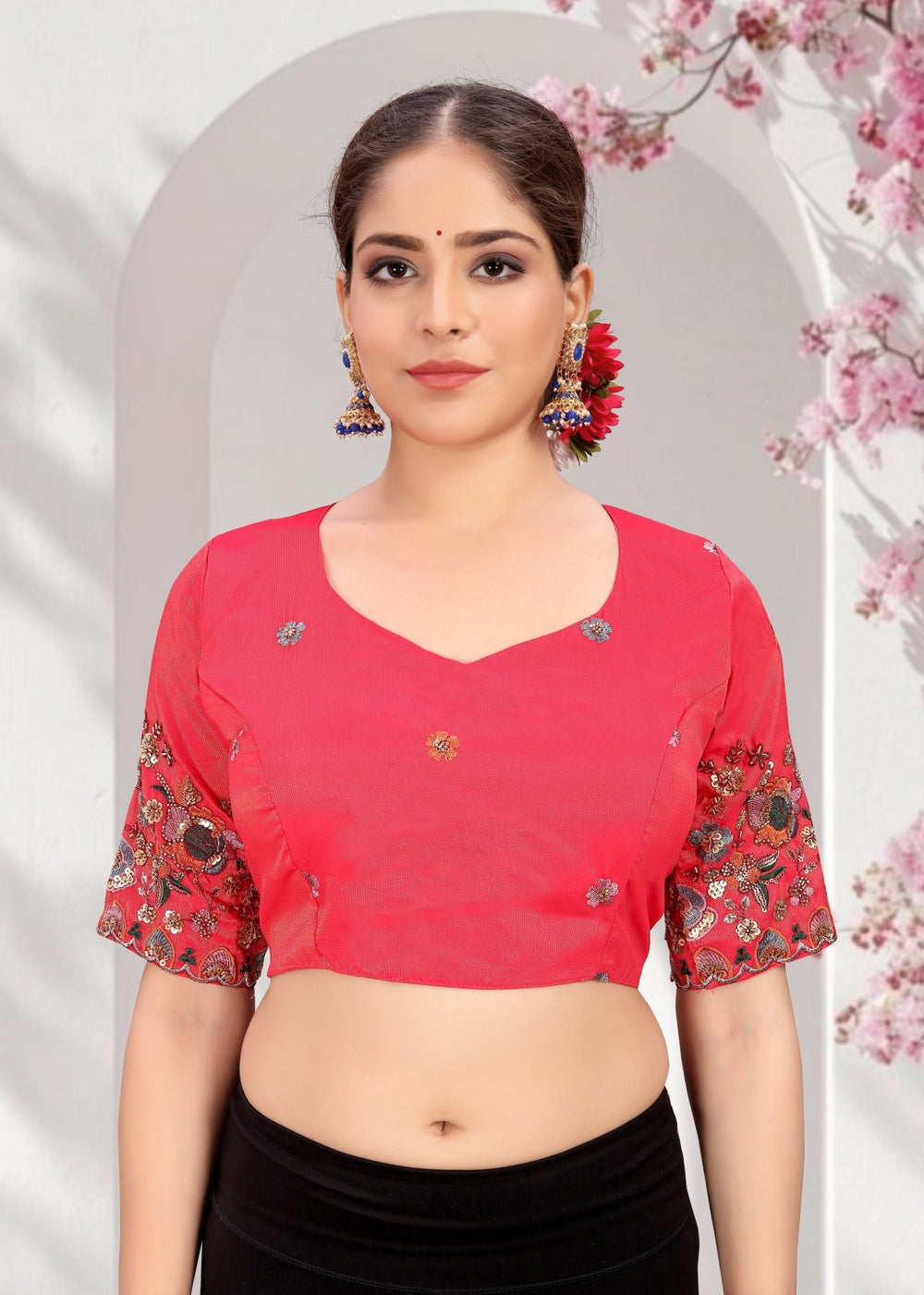 LUBA Elegant Cut - Out Back Blouse with Beadswork Sleeves - LUBA