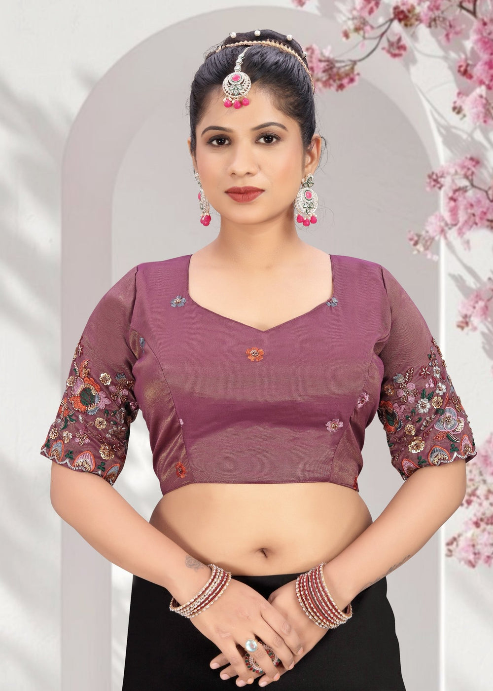 LUBA Elegant Cut - Out Back Blouse with Beadswork Sleeves - LUBA