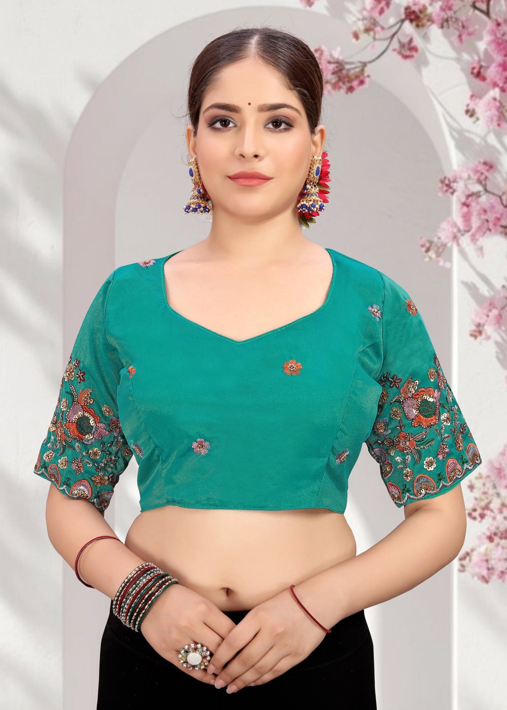 LUBA Elegant Cut - Out Back Blouse with Beadswork Sleeves - LUBA