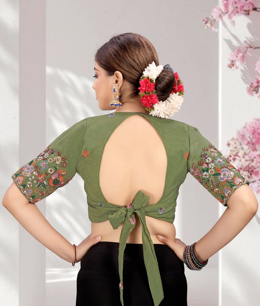 LUBA Elegant Cut - Out Back Blouse with Beadswork Sleeves - LUBA