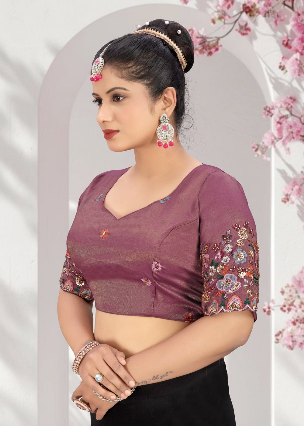 LUBA Elegant Cut - Out Back Blouse with Beadswork Sleeves - LUBA