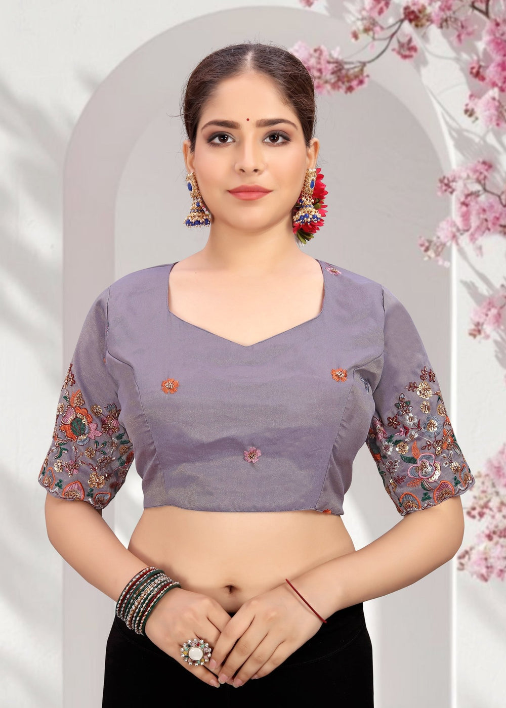 LUBA Elegant Cut - Out Back Blouse with Beadswork Sleeves - LUBA