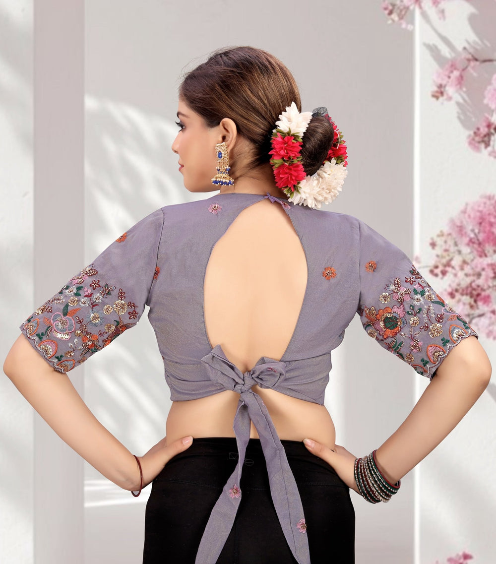 LUBA Elegant Cut - Out Back Blouse with Beadswork Sleeves - LUBA