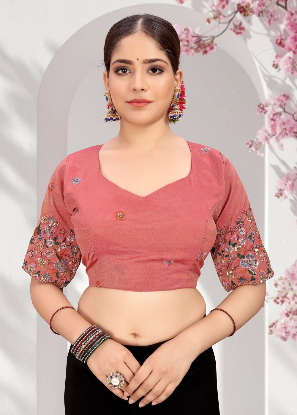 LUBA Elegant Cut - Out Back Blouse with Beadswork Sleeves - LUBA