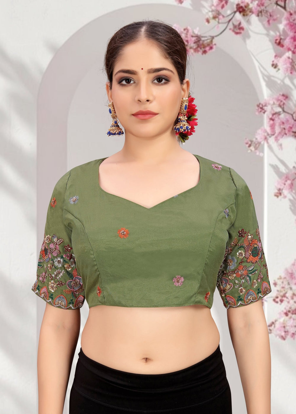 LUBA Elegant Cut - Out Back Blouse with Beadswork Sleeves - LUBA