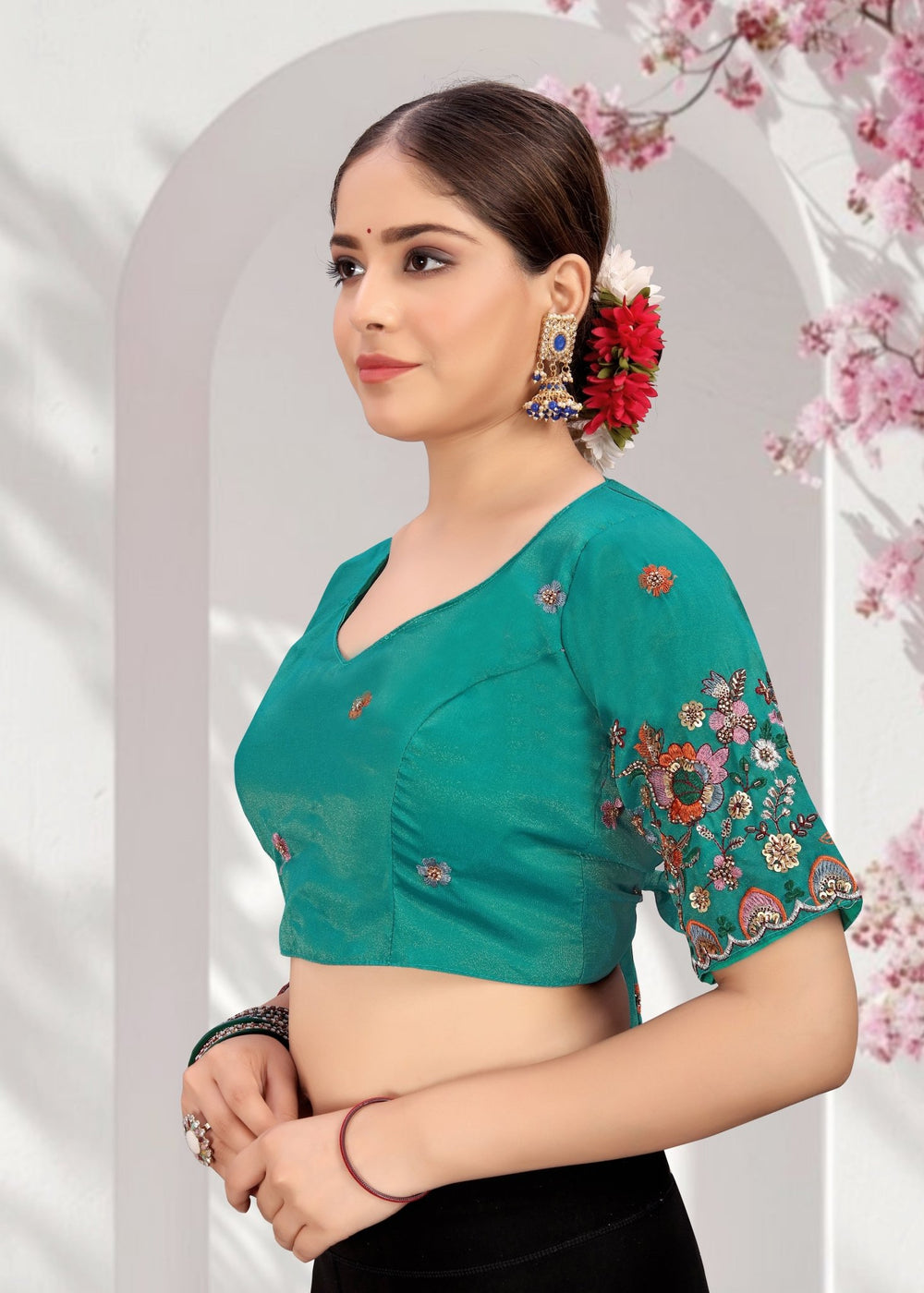 LUBA Elegant Cut - Out Back Blouse with Beadswork Sleeves - LUBA