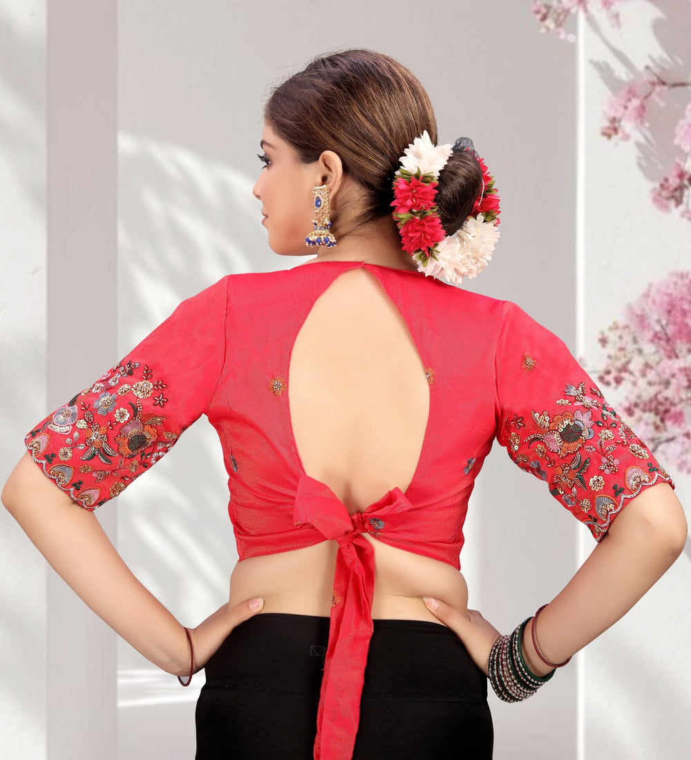 LUBA Elegant Cut - Out Back Blouse with Beadswork Sleeves - LUBA