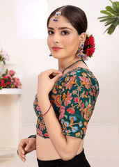 LUBA Women Embroidered Mirror Work V - Neck Ruffle Crop Blouse Green - LUBA