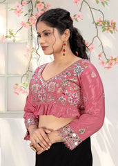 LUBA Women Embroidered Mirror Work V - Neck Ruffle Crop Blouse Lavender - LUBA