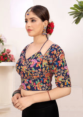 LUBA Women Embroidered Mirror Work V - Neck Ruffle Crop Blouse Maroon - LUBA