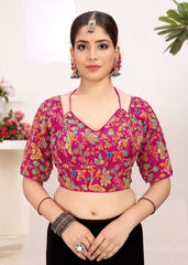 LUBA Women Embroidered Mirror Work V - Neck Ruffle Crop Blouse Pink - LUBA