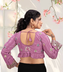 LUBA Women Embroidered Mirror Work V - Neck Ruffle Crop Blouse Rani Pink - LUBA