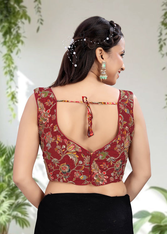 MAROON | NATURAL CREPE | POSITION PRINT WORK BLOUSE - LUBA