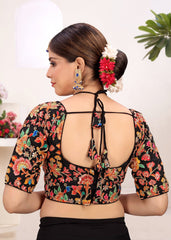 Neutral Crepe Embroidered Blouse with Placement Floral Print - LUBA