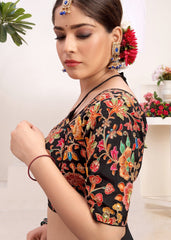 Neutral Crepe Embroidered Blouse with Placement Floral Print - LUBA