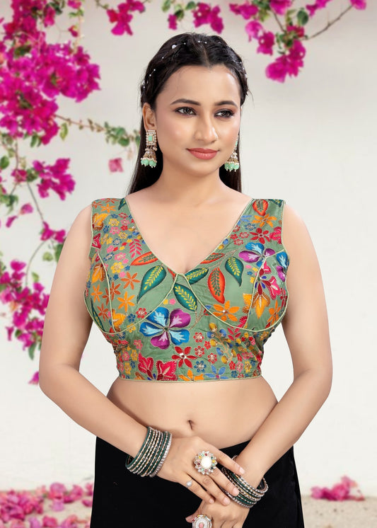 PISTA GREEN | NATURAL CREPE | POSITION PRINT WORK BLOUSE - LUBA